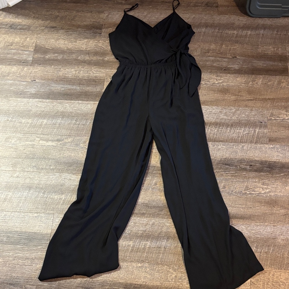 Express Black Spaghetti-Strap Wide-Leg Jumpsuit with Side Tie